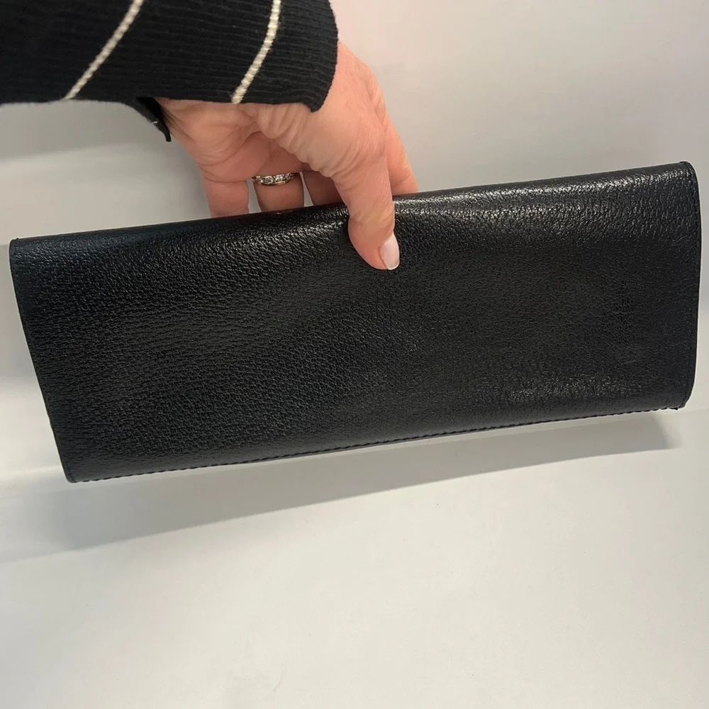 Mark & Graham Black Pebbled Leather Long Clutch Bag Toungue & Groove Closure